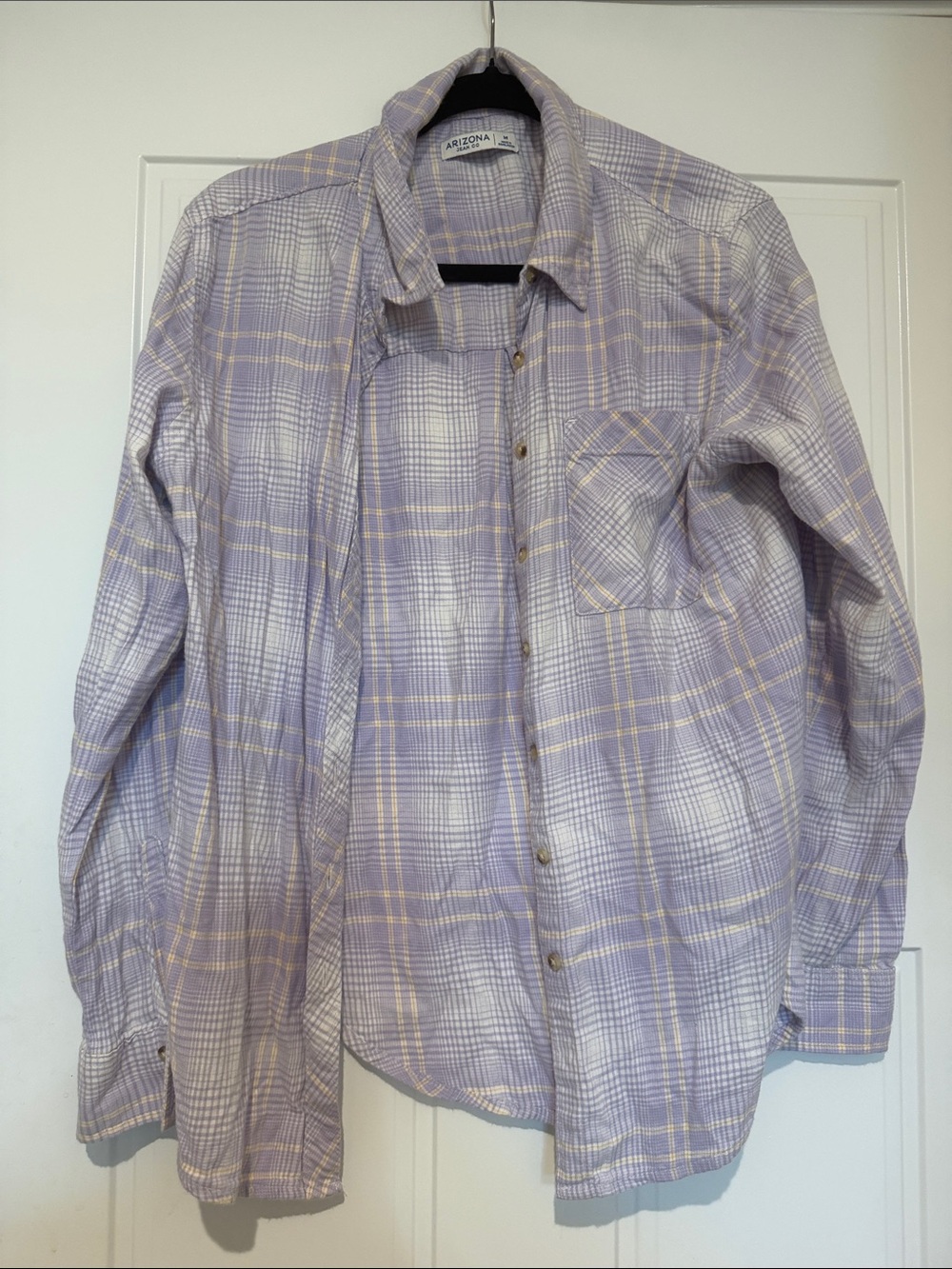 Arizona Jean Company Lavender and Cream Women’s Plaid Button-Down Shirt Size M